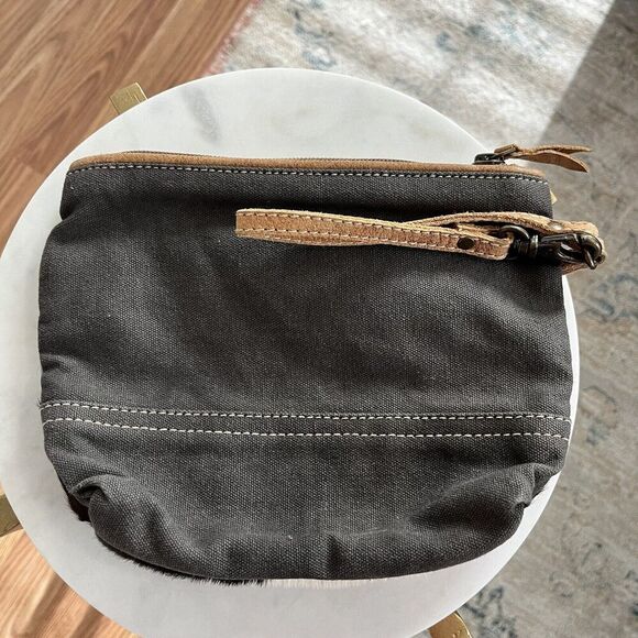 Myra Bag Floral‎ Canvas Leather Hairon Pouch Wristlet Small Bag Purse - Picture 4 of 11